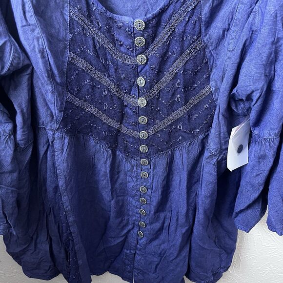 Denim Assymetrical Top Women’s Plus Sz‎ 26 Blue 3/4 Bell Sleeve Rena Fairy - Picture 7 of 8